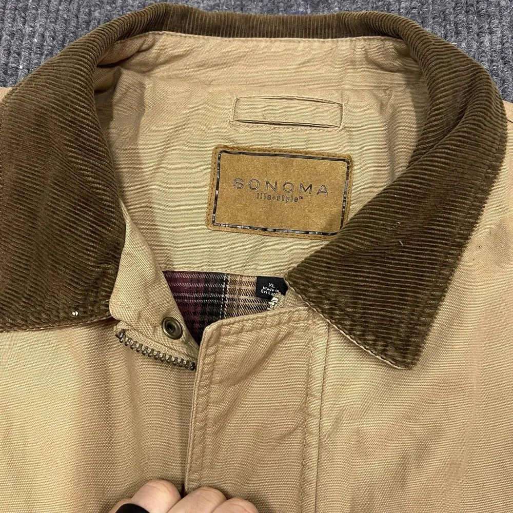 Sonoma Jacket Mens XL Canvas Barn Chore Coat Corduroy Collar Flannel Field Plaid